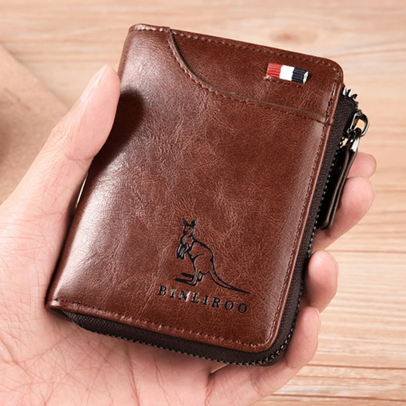 Portafoglio RFID In Pelle Piccolo Da Uomo Con Portamonete E 8 Tasche
