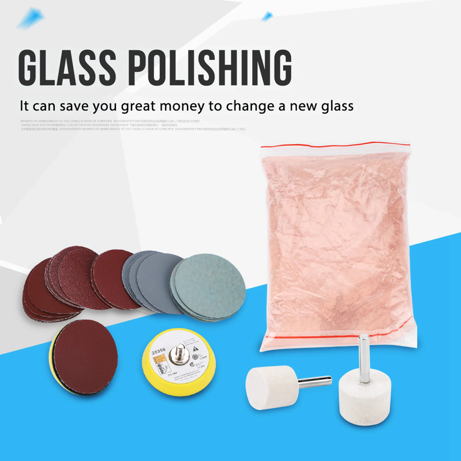Glass Polishing Kit Glass Scratch Removal Polishing Kit Scratch Removal Set Ceric Dioxide Abrasive Discs Polish Pad Felt
