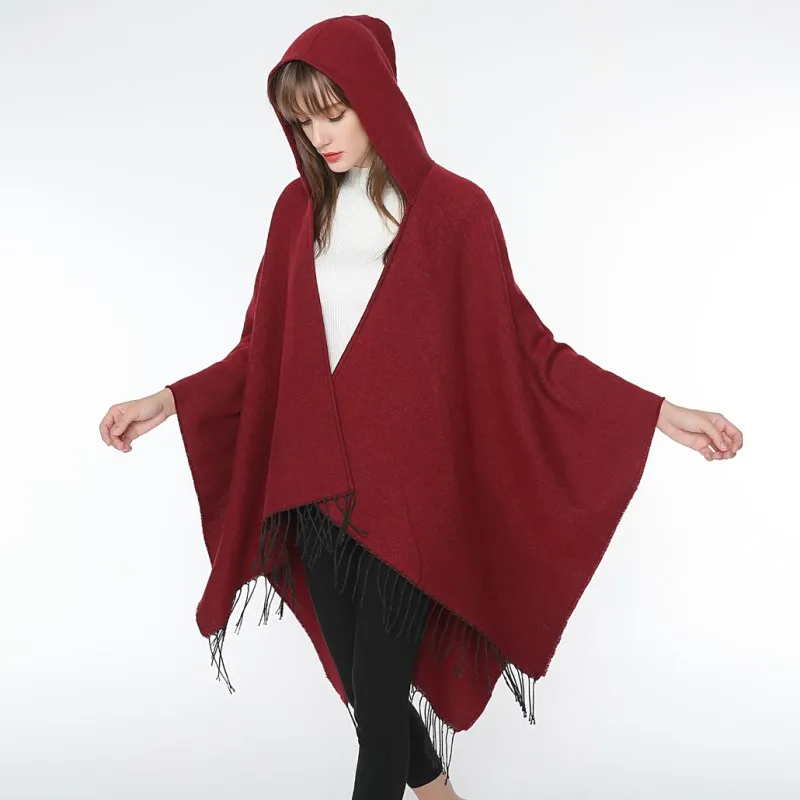 

Spring Autumn Britain Casual Black Split Couple Shawl Scarf Cloak Imitation Wool Poncho Lady Capes Wine Red Cloaks