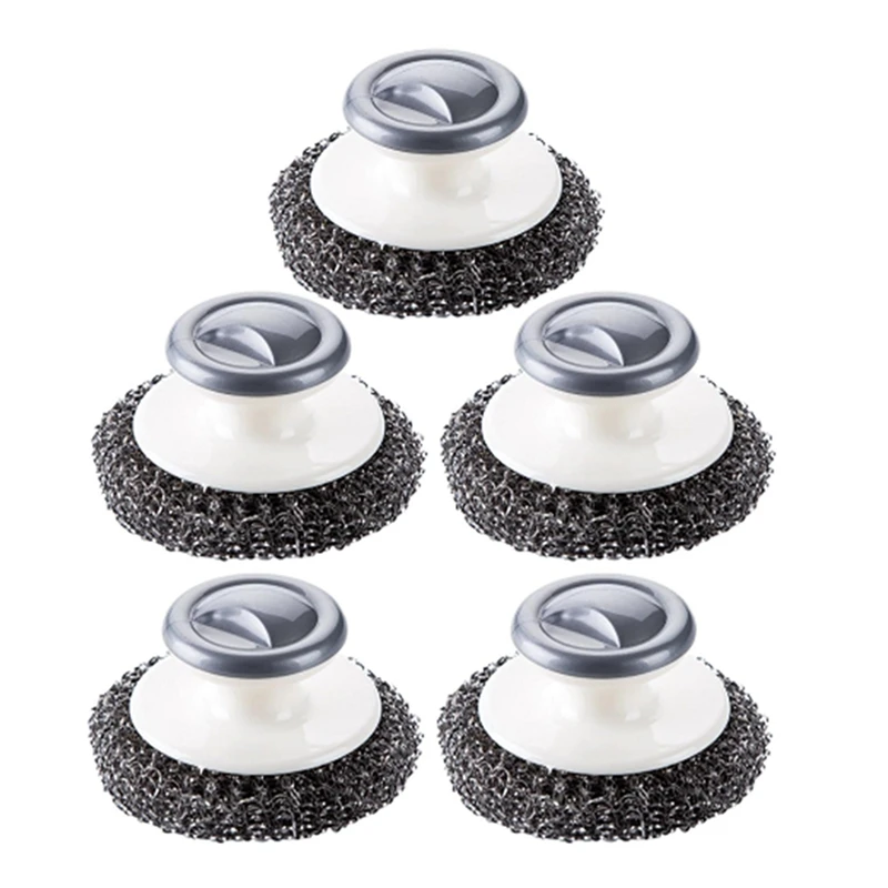 

5Pcs Stainless Steel Scrubber With Handle,Heavy Duty Dish Scrubber Cleaning Brush For Pots, Pans Durable Reusable