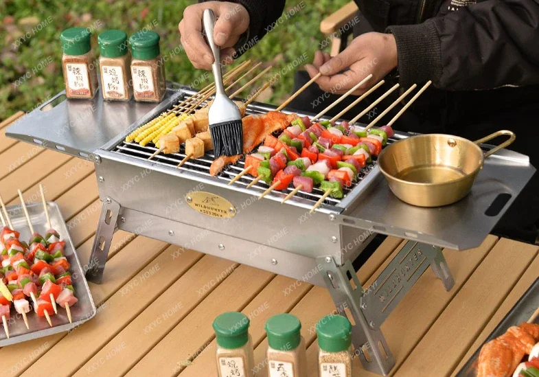 

Outdoor Folding BBQ Grill Stainless Steel Barbecue Oven Camping Picnic Charcoal Grill Rack