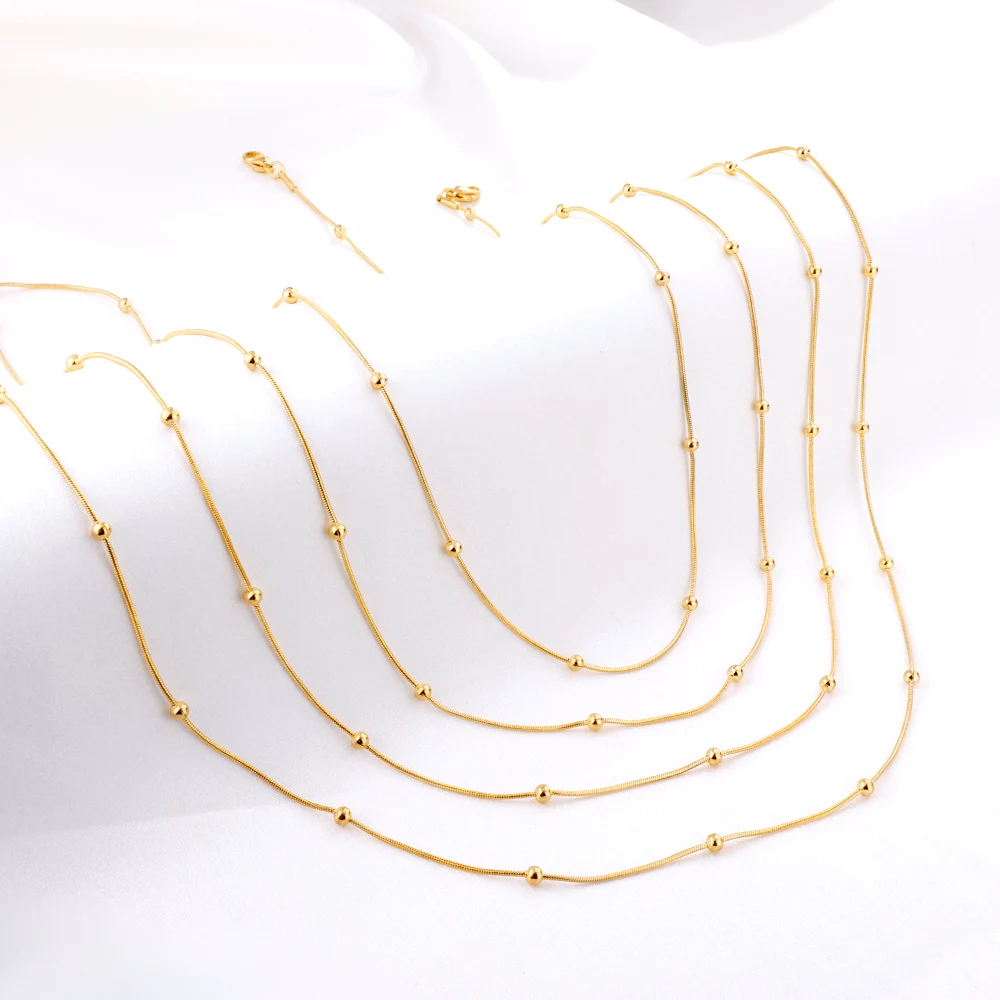 LUXUSTEEL 5pcs lots Stainless Steel Round Beaded Snake Chains Necklace Collar Women Accessories Gold Color Silver Tone Whokesale