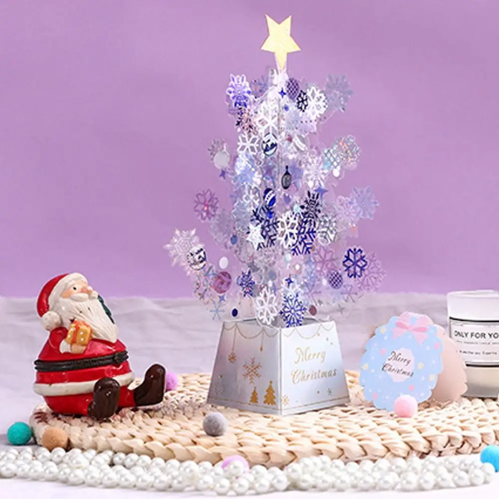 Foldable Christmas Crystal Greeting Card Paper Handmade 3D Gift Card Wishing Elegant Message Merry Christmas Decorations