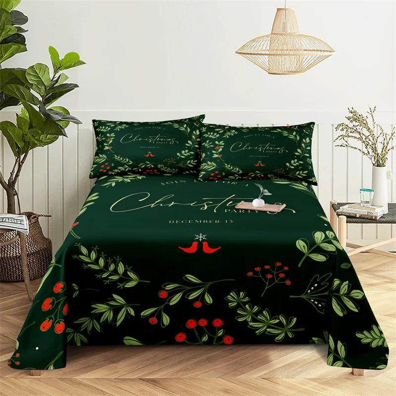 

Christmas Green Leaves Sheets 0.9/1.2/1.5/1.8/2.0m Bedding Set Bed Sheets and Pillowcases Bedding Bed Flat Sheet Bed Sheet Set