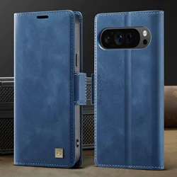 Retro PU Leather Flip Wallet Magnetic Phone Case with RFID Blocking and Card Slot Holder - Shockproof Cover for Google Pixel 9 (Blue)