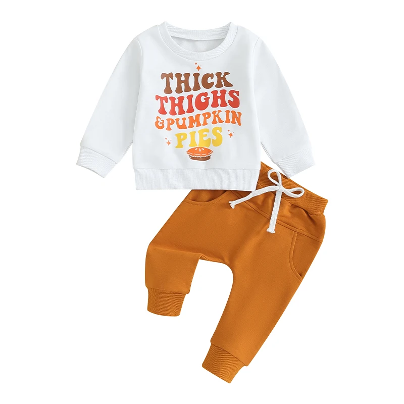 

Toddler Boys Thanksgiving Outfits Letter Print Long Sleeve Sweatshirts and Pants Set Baby Boys Fall Clothes