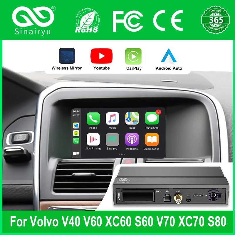 Wireless Carplay Android Auto Ksmart Box 5G Versione Di Aggiornamento Per Volvo V40 V60 Xc60 S60 V70 Xc70 S80 2011-2014 Microfono Oem