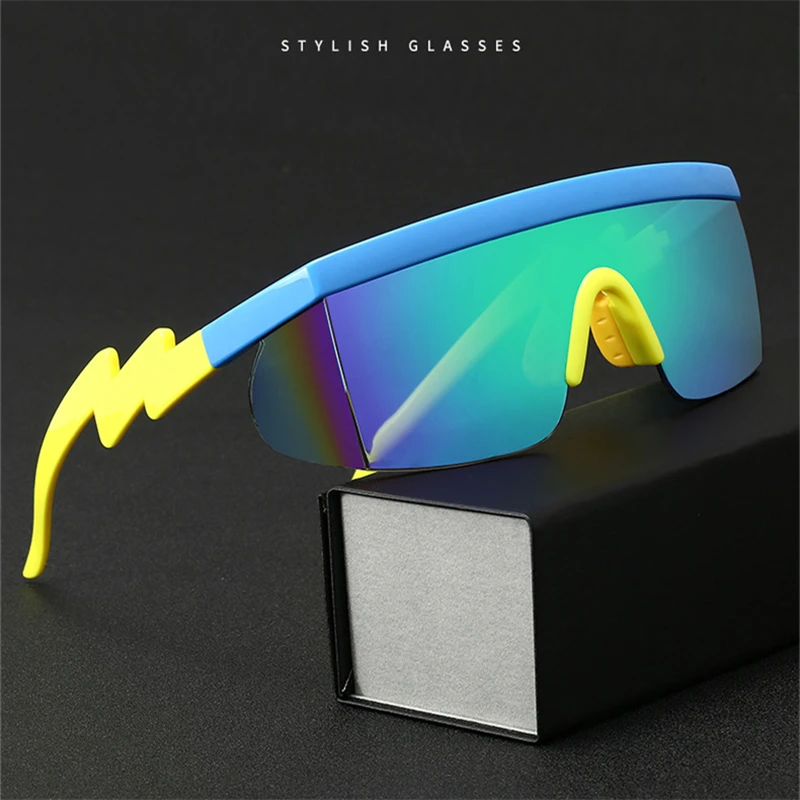 

One Piece Stylish Cycling Sunglasses Photochromic Lightning Leg Outdoor Sports Riding Glasses Irregular Large Frame Bike Goggles