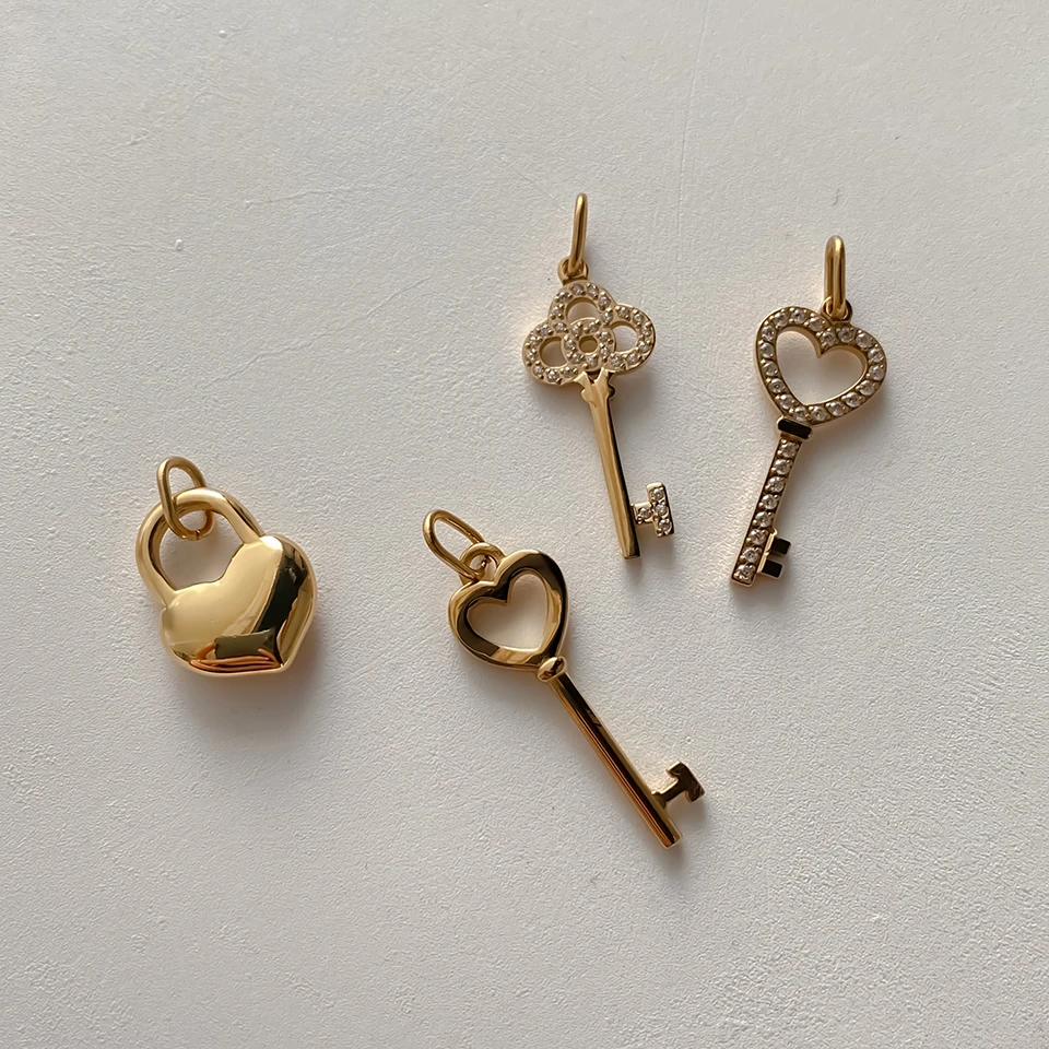 Edelstahl Schlüssel Herz Charms eingelegte Muschel Zirkon Nachahmung Perlen Anhänger handgemachte Halskette Armband DIY Charms für Schmuck – Detail 7