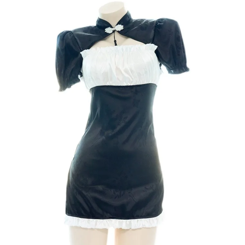 

High Split Open Back Cheongsam Sexy Classic Dress Lady Uniform Photo Maid Dress Role Play Anime Cosplay
