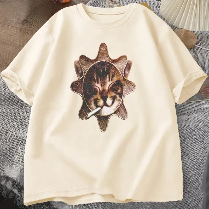 Che Glo Cat Kitten Sun T-Shirt Tee Merch T Shirt Cotton Y2K Destroy Lonely Nettspend Tshirt Casual Short Sleeve Tees