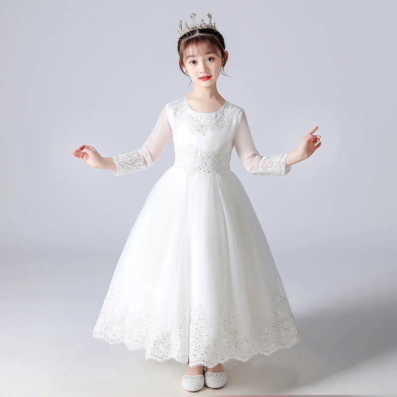 Autumn Winter Flower Kids Bridesmaid Dresses For Girl Long Sleeve Lace