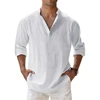 Streetwear Men Lightweight Shirts Long Sleeve Henley Cotton Linen Shirts for Men Beach Hawaiian Shirts Breathable Collar Tshirts 2