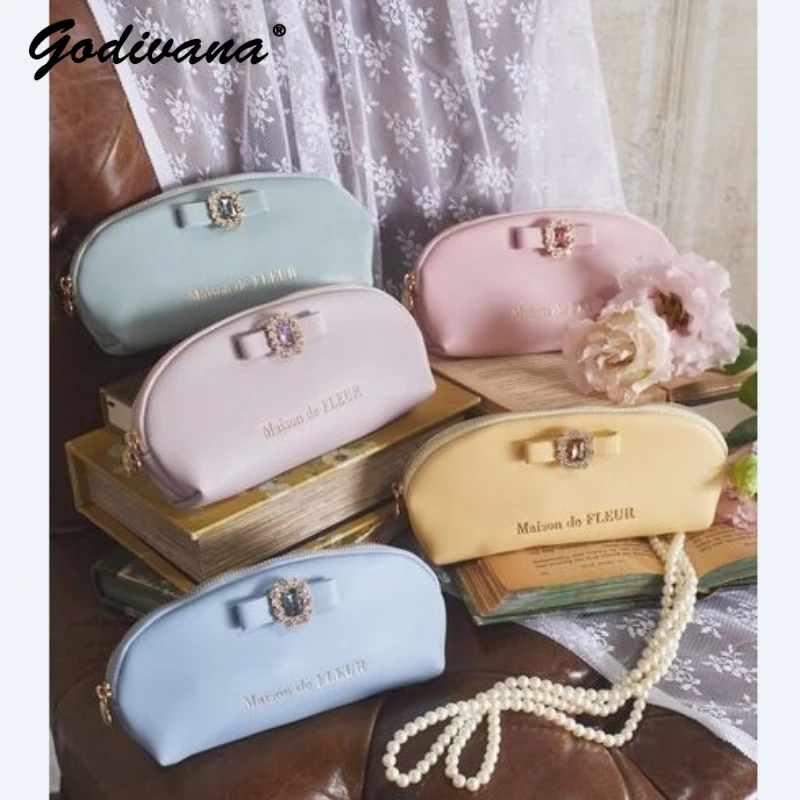 Japanese Style New Cute Gem Card Holder Fashion Rhinestone Bow Bag Charm Hairpin Pencil Case Female Girls Lolita Cosmetic Bag