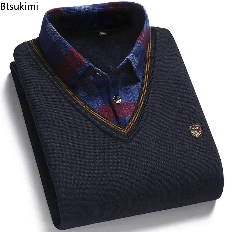 Turtleneck sweater Basic sweater Autumn Winter Men's Wool Shirt-Neck Sweater Casual Plaid Solid Thickened Warm Fleece Sweater for Men All Match Shirts Men
