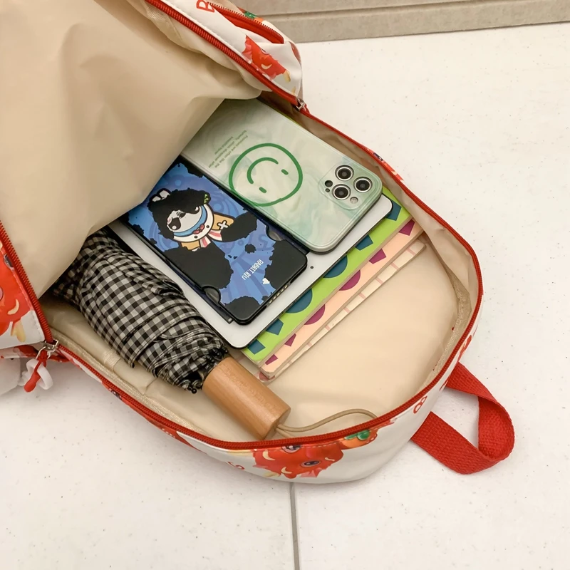 New Cartoon Printed Large Capacity Backpack Korean Edition Women's Academy Style High Quality Travel And Shopping Nylon Book Bag