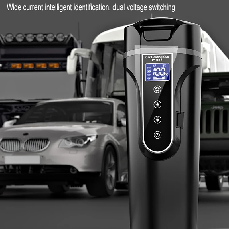 Intelligent Digital Display Car Heating Cup 12v 24v Portable Electric Heating Water Bottle Water