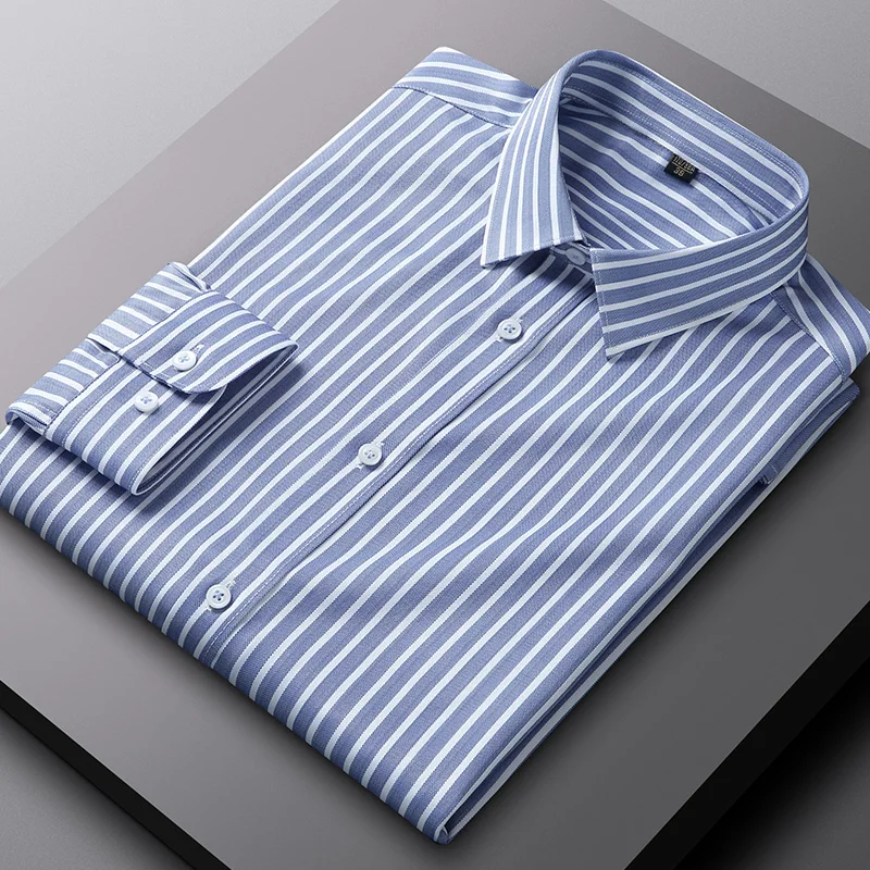 Men's Shirts Long Sleeve Comfortable Standard-fit Wrinkle Free Stretchy Silky Casual Business Striped Formal Social Shirt Blouse