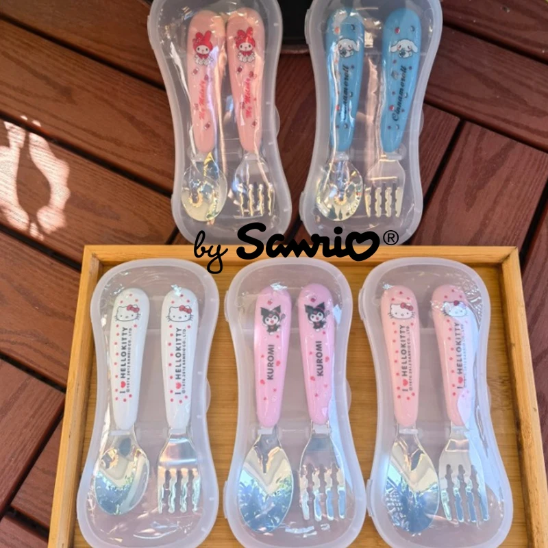 

Sanrio Hello Kitty Tableware Set Cartoon Fork Spoon Stainless Steel Portable Children Kawaii Things Anime Creative Girls Gift