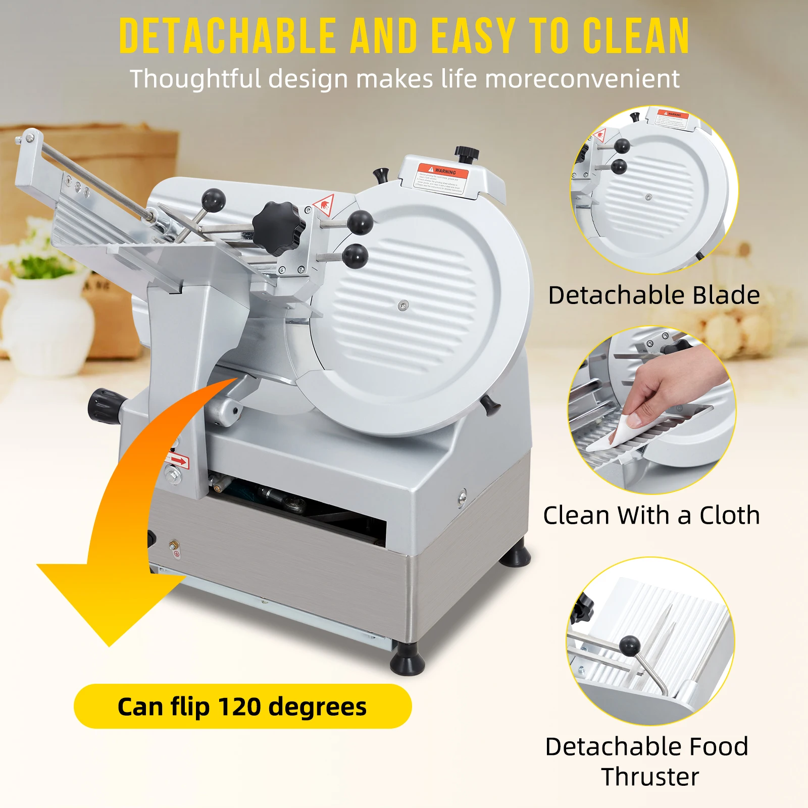 Automatic Meat Slicer, Electric Food Slicer 370W+550W, Stainless Steel, Adjustable Thickness 0-16mm, Home & Commercial Use 4