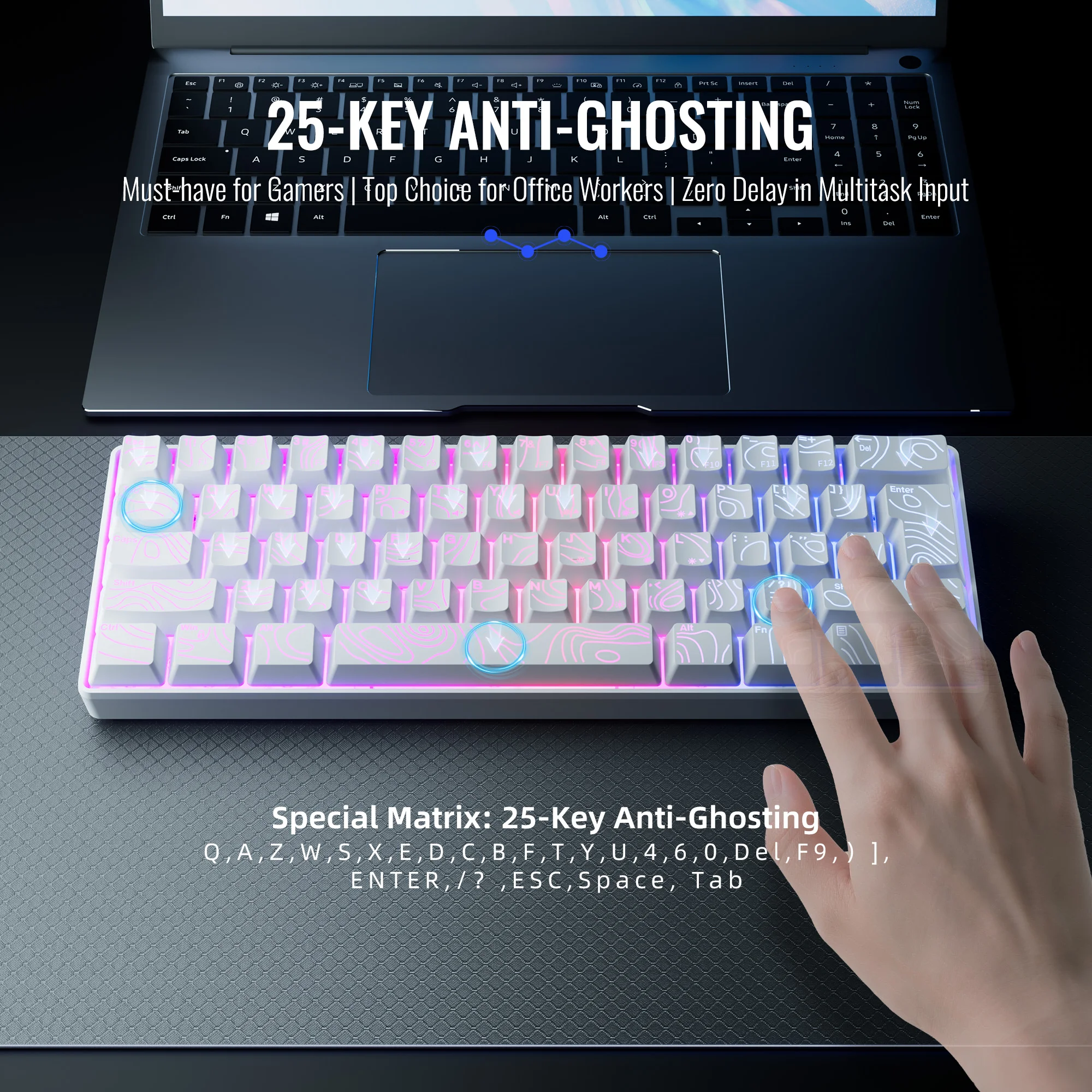 60% RGB 조명 게이밍 키보드 - 빠른 플레이를 위한 백라이트가 있는 컴팩트한 게이밍 키보드