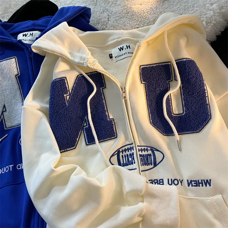 

2022 Y2k Casual Clothes Teens Vintage Retro Summer Zip Up Women Hoodie New Oversized Letter Embroidery Sweatshirts Women Tops