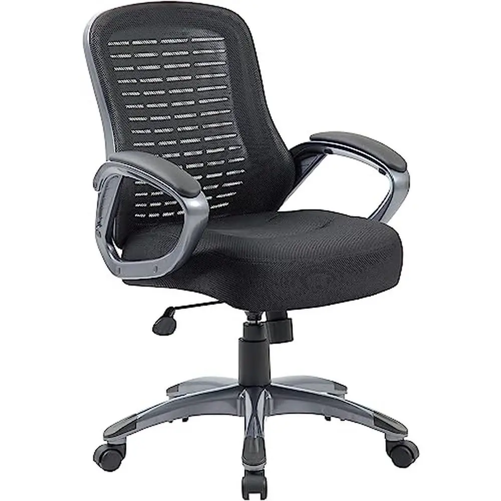 

High Back Mesh Office Chair Ribbed Design Contemporary Style 275lb Capacity Black Boss Desk-Chairs