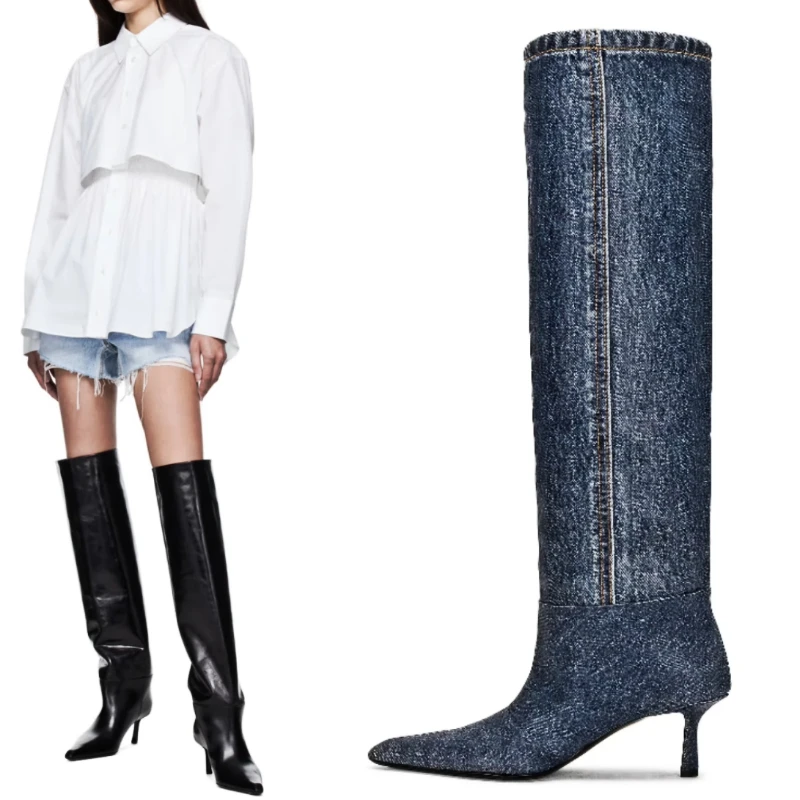 

2023 Spring New Women Slim High Heel Luxury Knee High Boots Fashion Comfortable Round Toe Stiletto Long Boots Oversize 43
