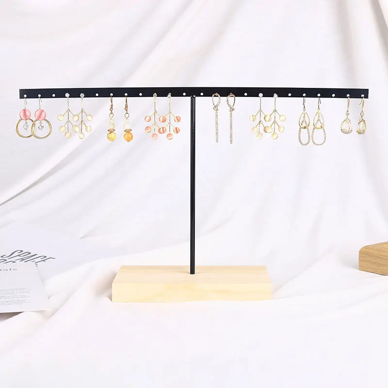 

Simple Solid Wood Wrought Iron Earrings Storage Hanging Earrings Jewelry Table Earrings Display Props Jewelry Display Rack