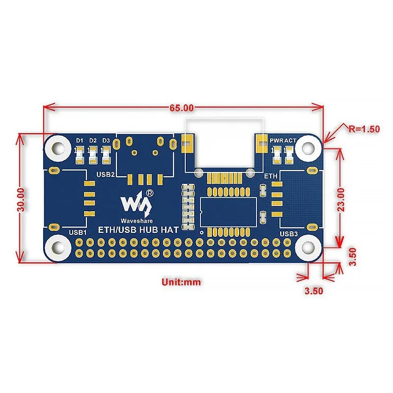 라즈베리 파이 USB-이더넷 RJ45 네트워크 포트 허브 HAT 스플리터 확장 보드, 라즈베리 파이 4B 3B + 3B 제로 2B W WH용