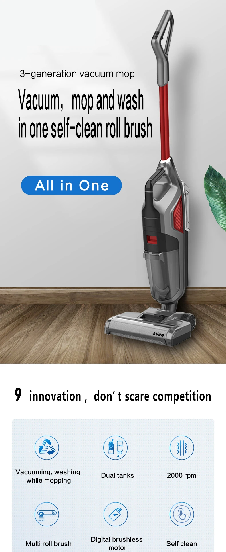 Description Picture 2 of itemLEDEAST Man5s Suction Mop And Washing Integrated Wireless Handheld Automatic Cleaning Sweeping Dry And Wet Vacuum Cleaner