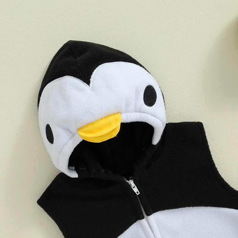 2024-05-27 Lioraitiin Baby Penguin Costume Fleece Sleeveless Zip-Up Hooded Romper Knee High Socks 2 Piece Set for Girls Boys 4