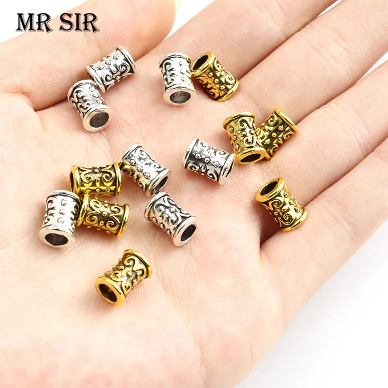 

20pcs Tibetan Big Hole Tube Pattern Spacer Bead Charm Antique Gold/Silver Color Loose Bead Jewelry Making DIY Bracelet Accessory