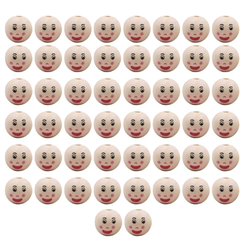 

50pcs Natural Wood Beads Smiling Face Dolls Head Loose Beads Charm for DIY Jewelry Making Handmade Accessories Christmas K92A