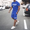 Plus Size Men's Casual Graphic 2Pcs Outfits Fashion Letter Print Short-Sleeve T-Shirt Shorts Set for Summer Men's T-Shirt Set 4