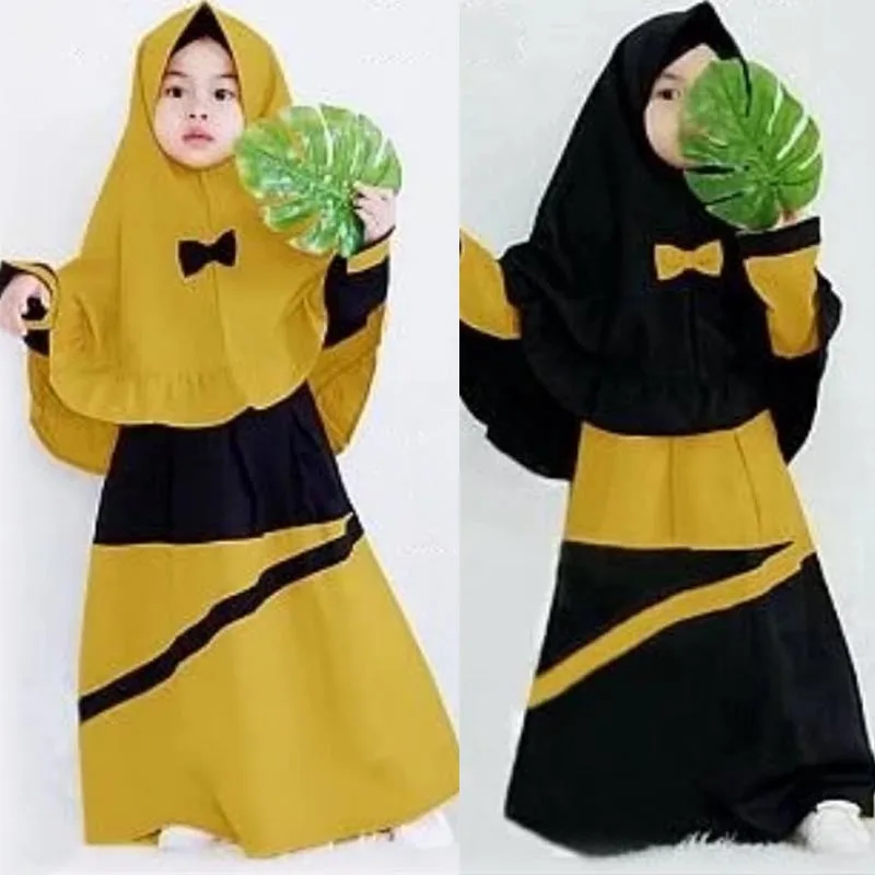Muslim Children Girls 2 Pieces Prayer Dress Hijab Abaya Ramadan Sets ...