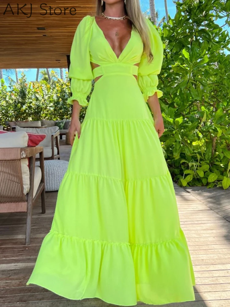

Women V-Neck Cutout Tied Detail Maxi Dress