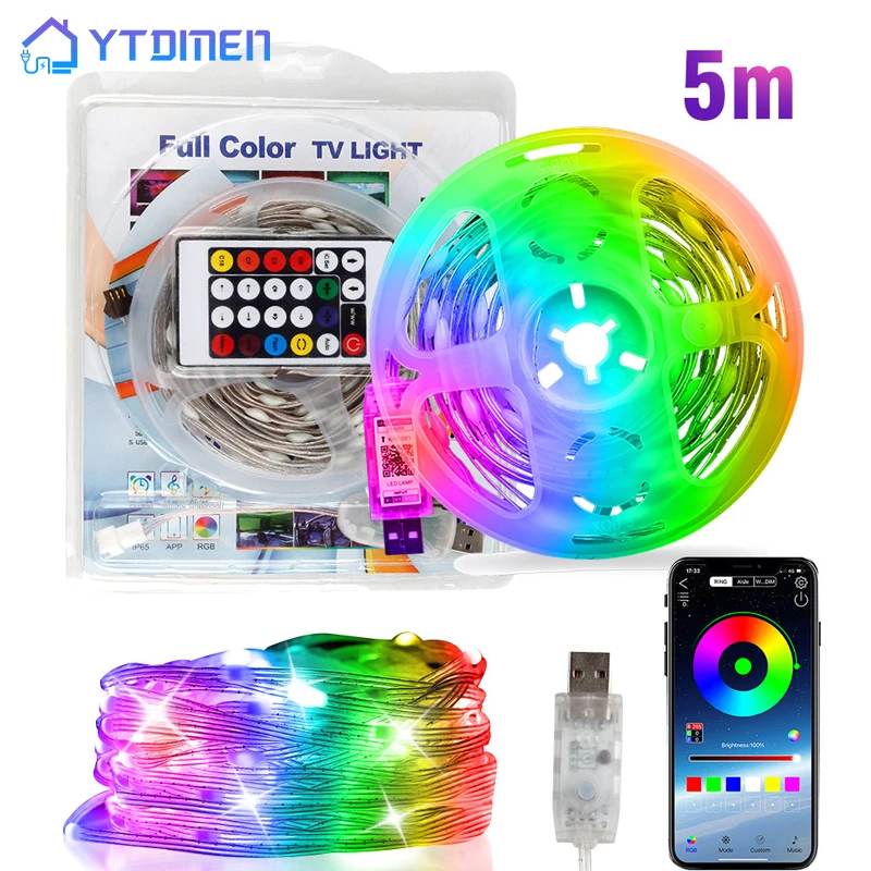 RGB LED String Lights 5M USB Waterproof Copper Wire Garland Fairy Light ...