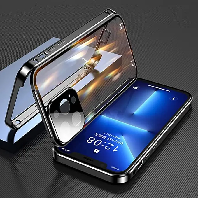 

Double-sided Glass Aluminum Metal Bumper Case for iPhone 13 Pro Max Matte Transparent 360 Protect Shockproof Protector Cover