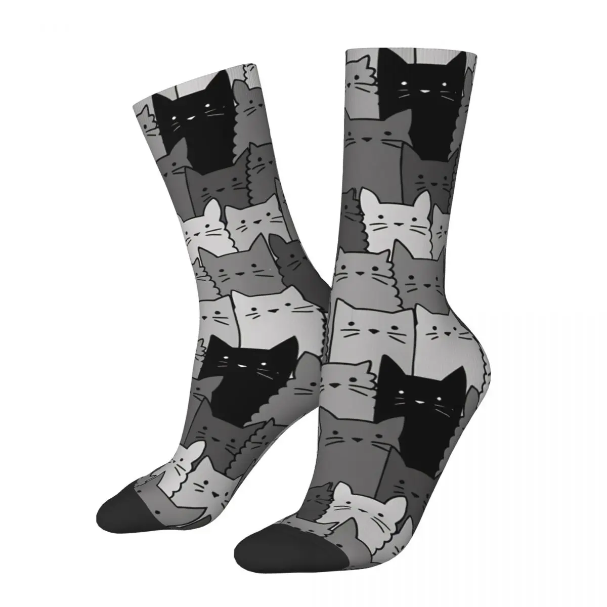 

Hip Hop Vintage Silent Cats Monochromatic Crazy Men's Socks Unisex Harajuku Seamless Printed Funny Novelty Crew Sock Boys Gift