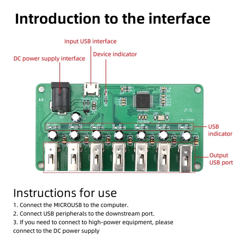 DC5V USB 2.0 HUB Module 1 To 7 Port USB Hub Seven Port Splitter Expansion Module With LED 480Mbps