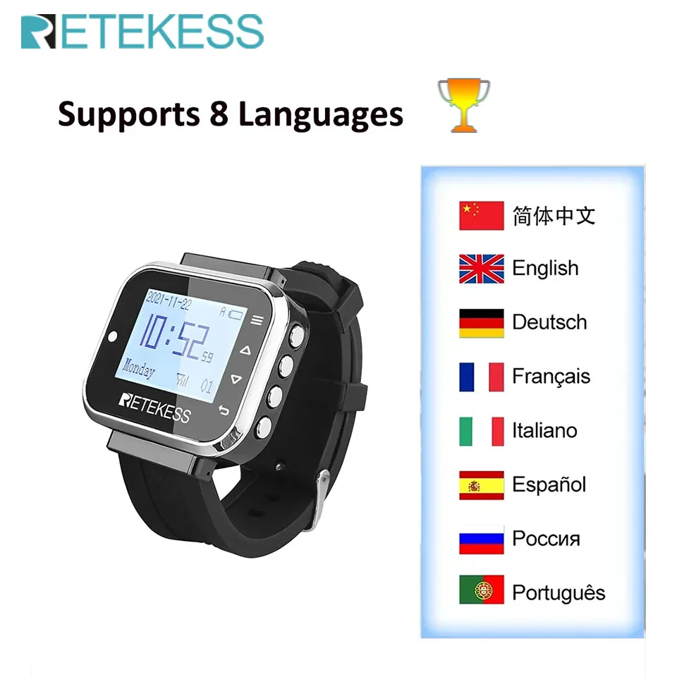 RETEKESS TD110 Wireless Restaurant Pager Waiter Watch Receiver 8 Languages 433MHz LCD Screen For Bar Cafe Hotel Customer Service