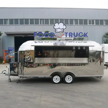 Airstream Mobile Hamburger สุนัขร้อนพิซซ่ารถพ่วงอาหารจานด่วนสแตนเลสรถบรรทุกอาหารมือถือพร้อมครัวเต็มรูปแบบสําหรับขาย 1