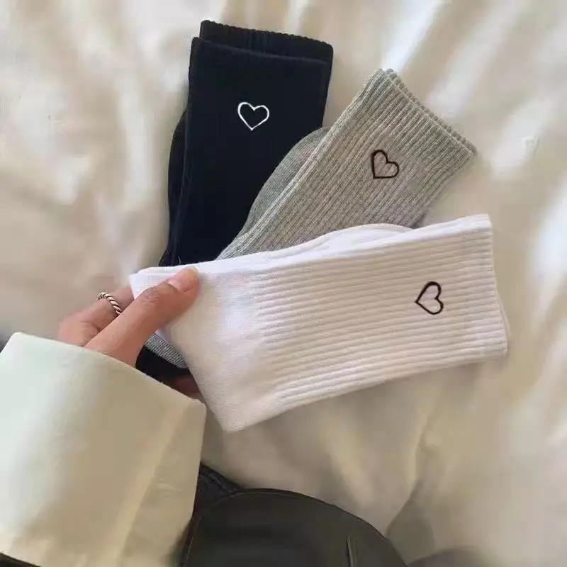 

Unisex Women Men Socks White Black Cotton Love Print Long Socks For Girls Gift Sports Solid Color Short Crew Middle Tube Socks