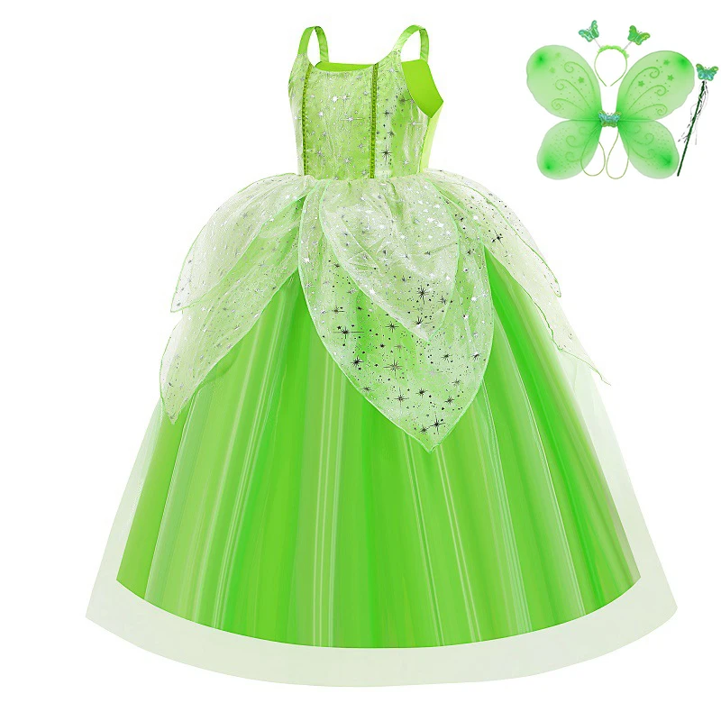 

2-10Y Girls Tinker Bell Costume Halloween Costume for Kids Green Tinkerbell Fancy Dress Fairy Princess Cosplay Carnival Party