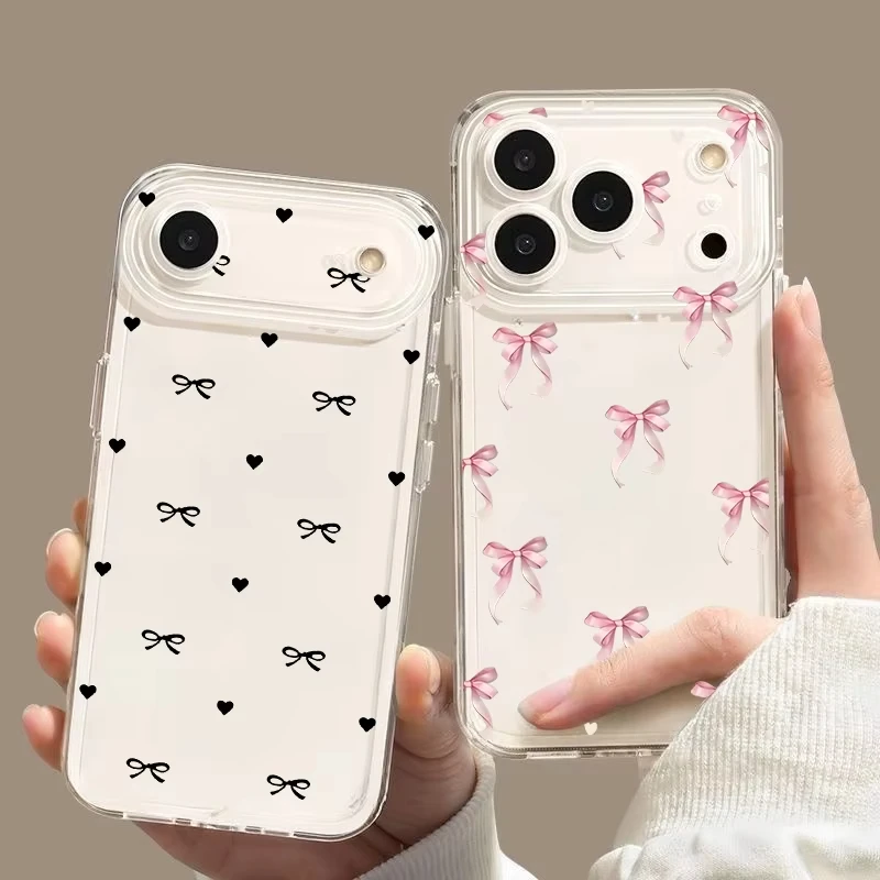 Charming Clear Heart Bow Silicone Phone Case - Soft and Stylish Protection