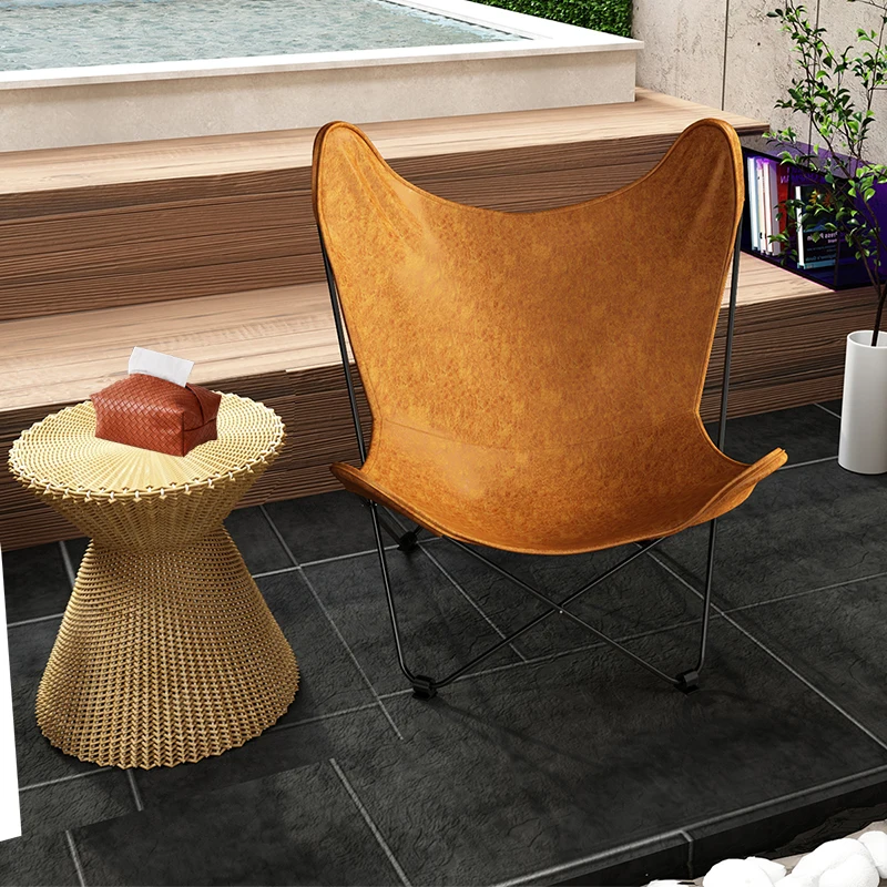 

Butterfly Chair Nordic Leather Folding Chair Lazy Casual Sofa Lunch Break Outdoor Backrest Reclining Chair Balcony