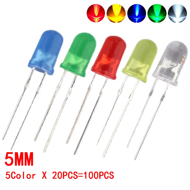 Led Light Kit 100pcs 3mm 5mm LED Light White Yellow Red Green Blue Assorted Kit DIY LEDs Set electronic diy kit
