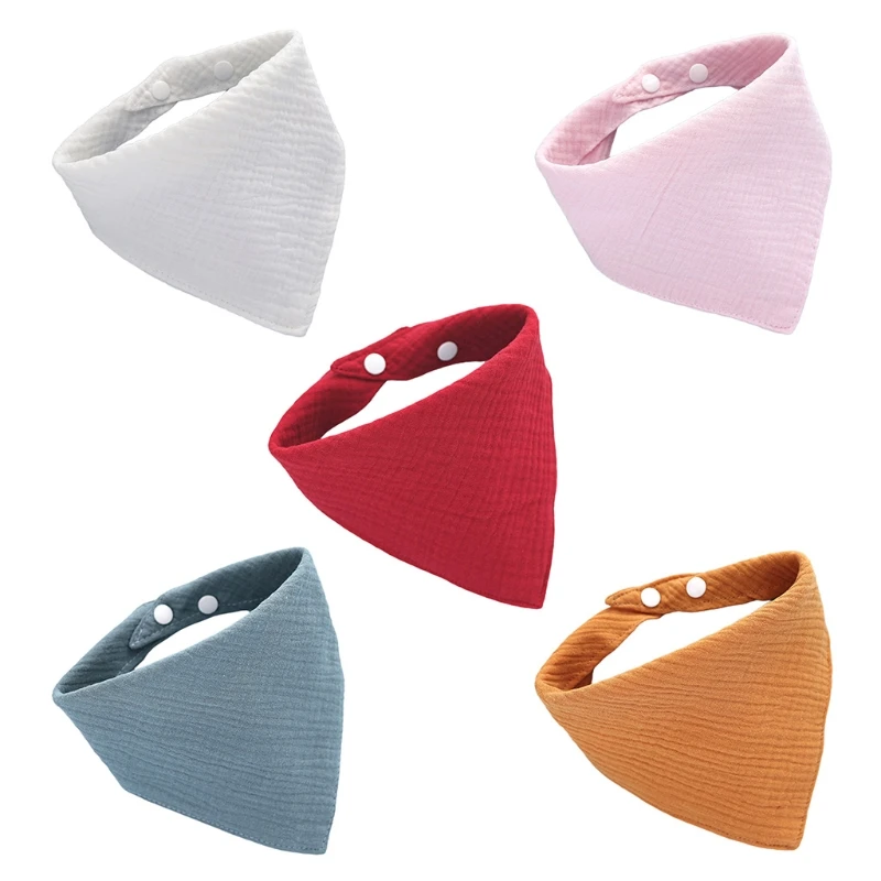 

2023 New Newborn Solid Color Absorbent Snap Bibs Triangle Scarf Cotton Muslin Gauze Bibs