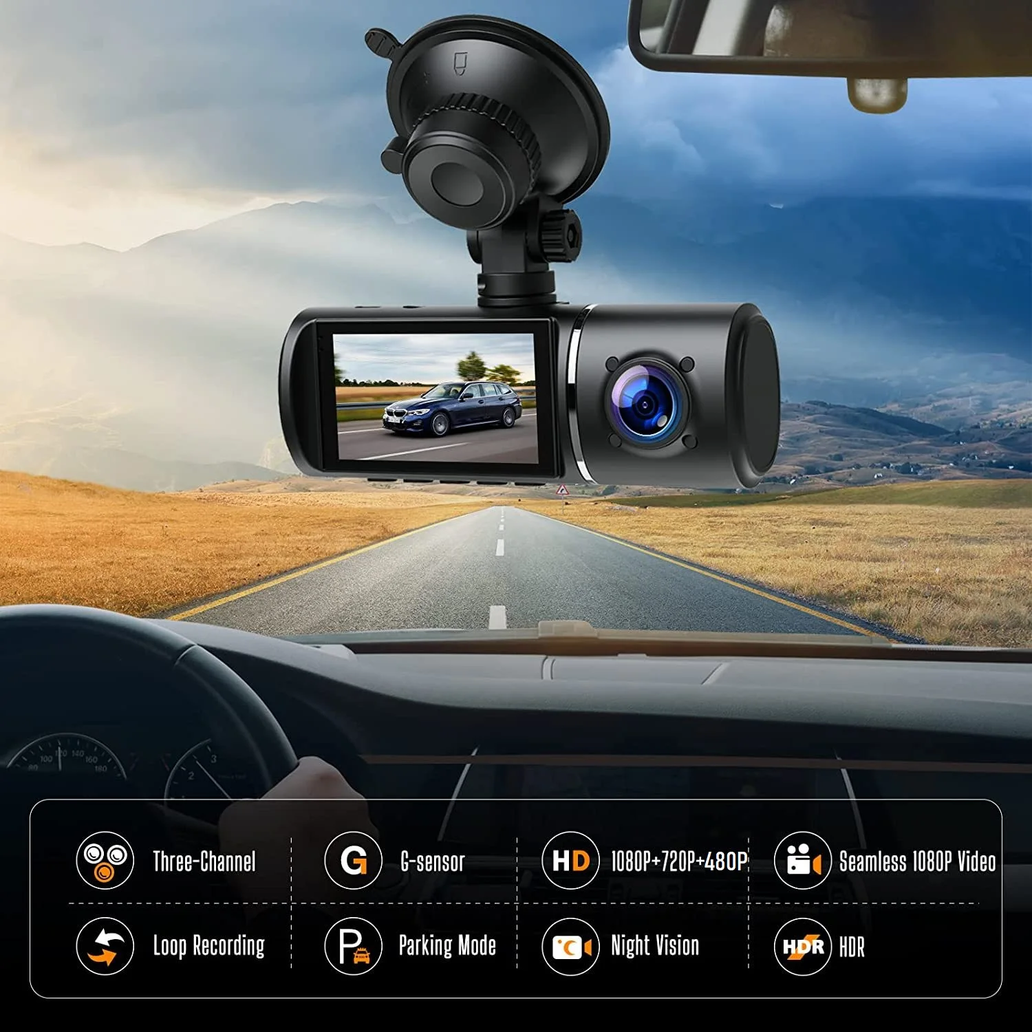 Caméra de tableau de bord pour voiture, 1080P HD, Prada Cam, moniteur de  stationnement 24h, DVR pour voiture, avant et arrière, 3 Dvrs - AliExpress